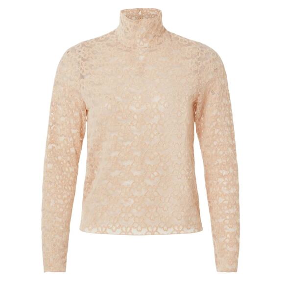 Line & Dot Beige Floral Lace Mockneck Top XS Bodycon Romantic Cocktail Nude $90 - Picture 2 of 10